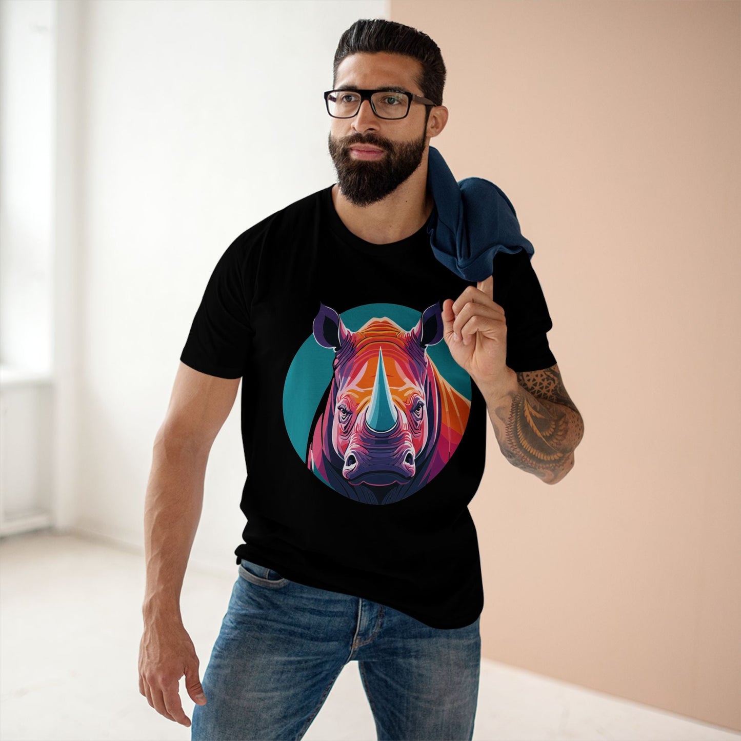 Rhino Animal Shirt Unisex Premium Cotton Tee With Original Art Design From Retro2Nova Art Collection Edition