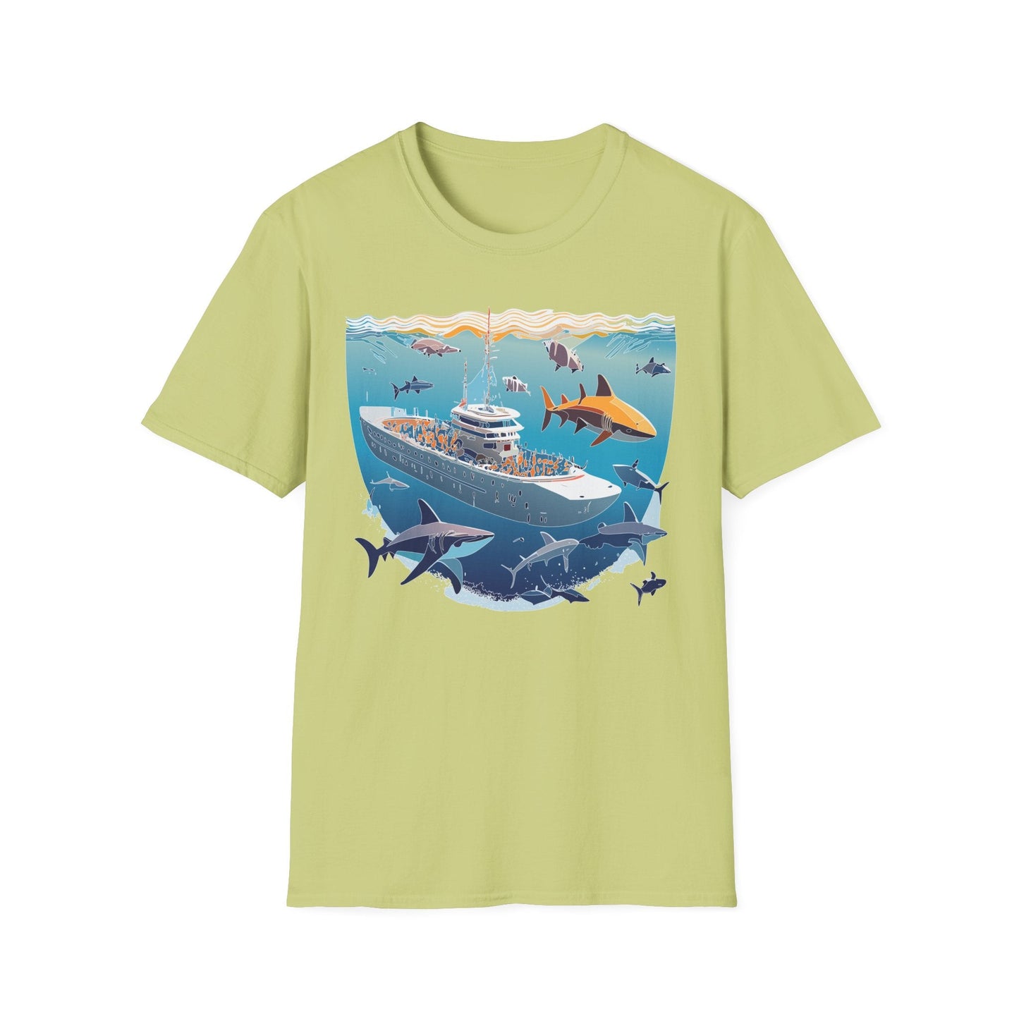 Ocean Tee Shirt Unisex Softstyle Short Sleeve With Ocean Art Design 100 Percent Ring Spun Cotton