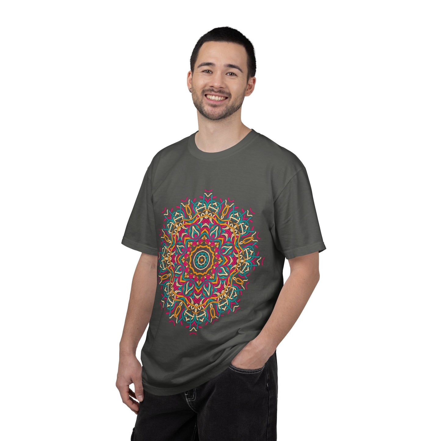 Unisex Garment Dyed Cotton T-Shirt with Mandala Graphic Design