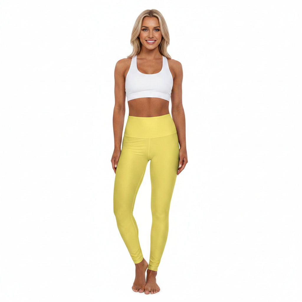 True Yellow Color High-Waist Yoga Leggings Women's Seamless Poly-Span Stretchy Pants XS-2XL