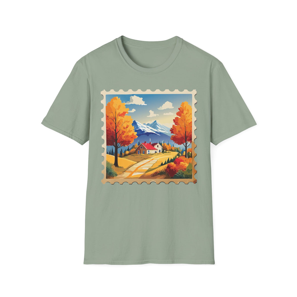 Autumn Mountain Landscape T-Shirt | Fall Trees Cabin Scenic Print