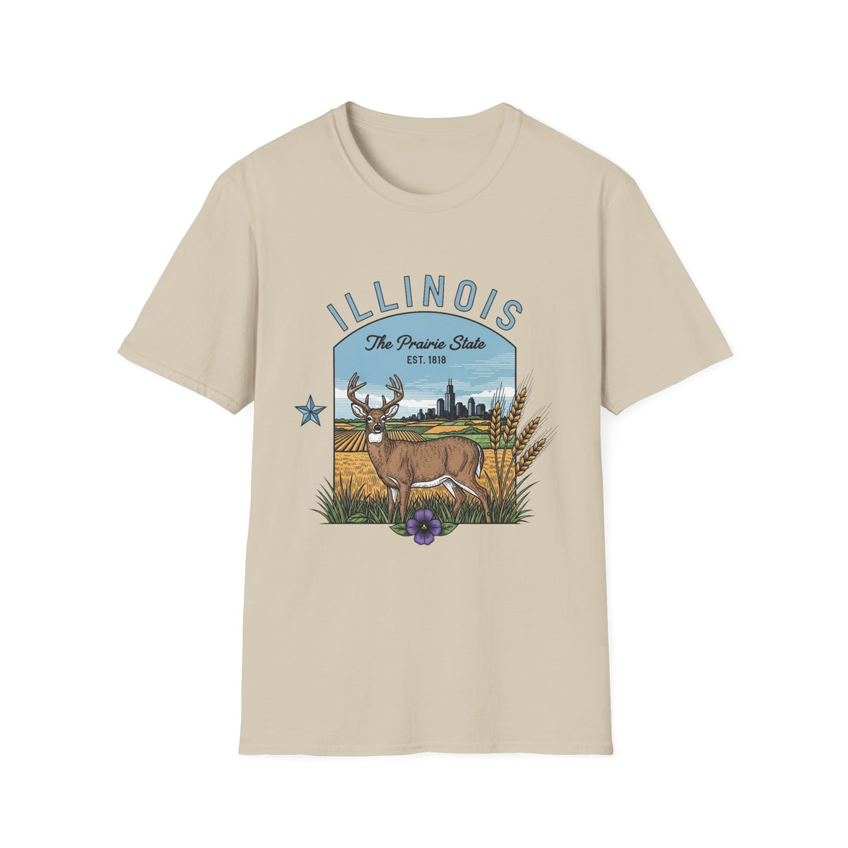 Illinois Deer T-Shirt — The Prairie State Wildlife Travel Tourist Graphic Tee Unisex 100 Cotton Gildan T-Shirt