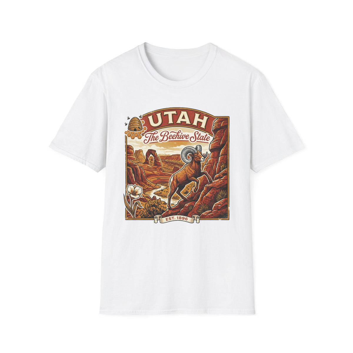Utah State Retro Bighorn Sheep T-Shirt Travel Tourist Graphic Design Unisex 100 Cotton Gildan T-Shirt
