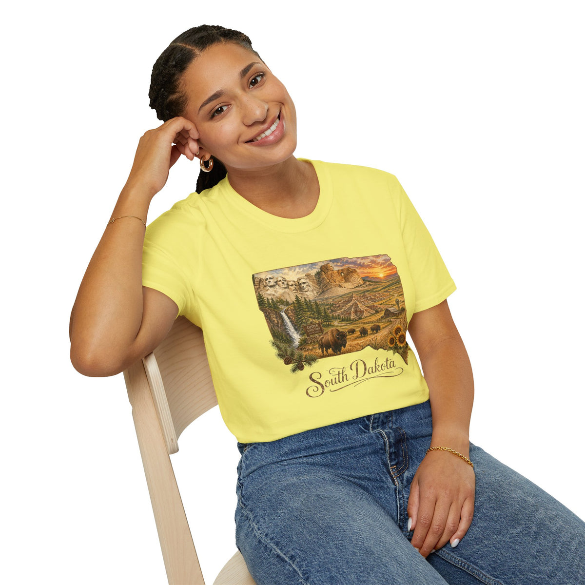 South Dakota Scenic T-Shirt — State Landscape Sunset Travel Tourist Graphic Design Unisex 100 Cotton Gildan T-Shirt
