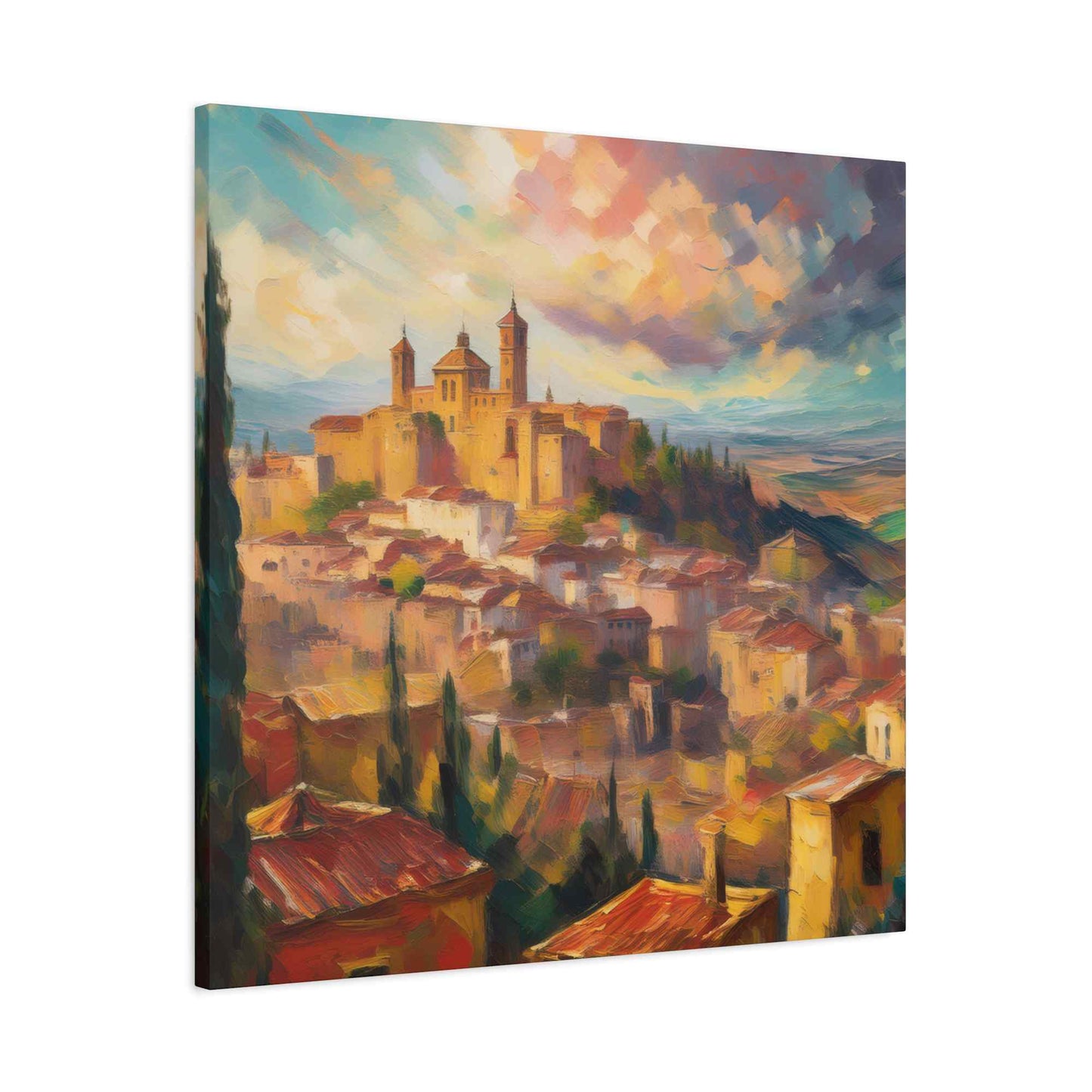 Spanish City Print Canvas, Oil Paint Print 20x20, 24x24, 30x30, 32x32, 36x36 Art Design Print Pine-Wood Inner Frame MC-58