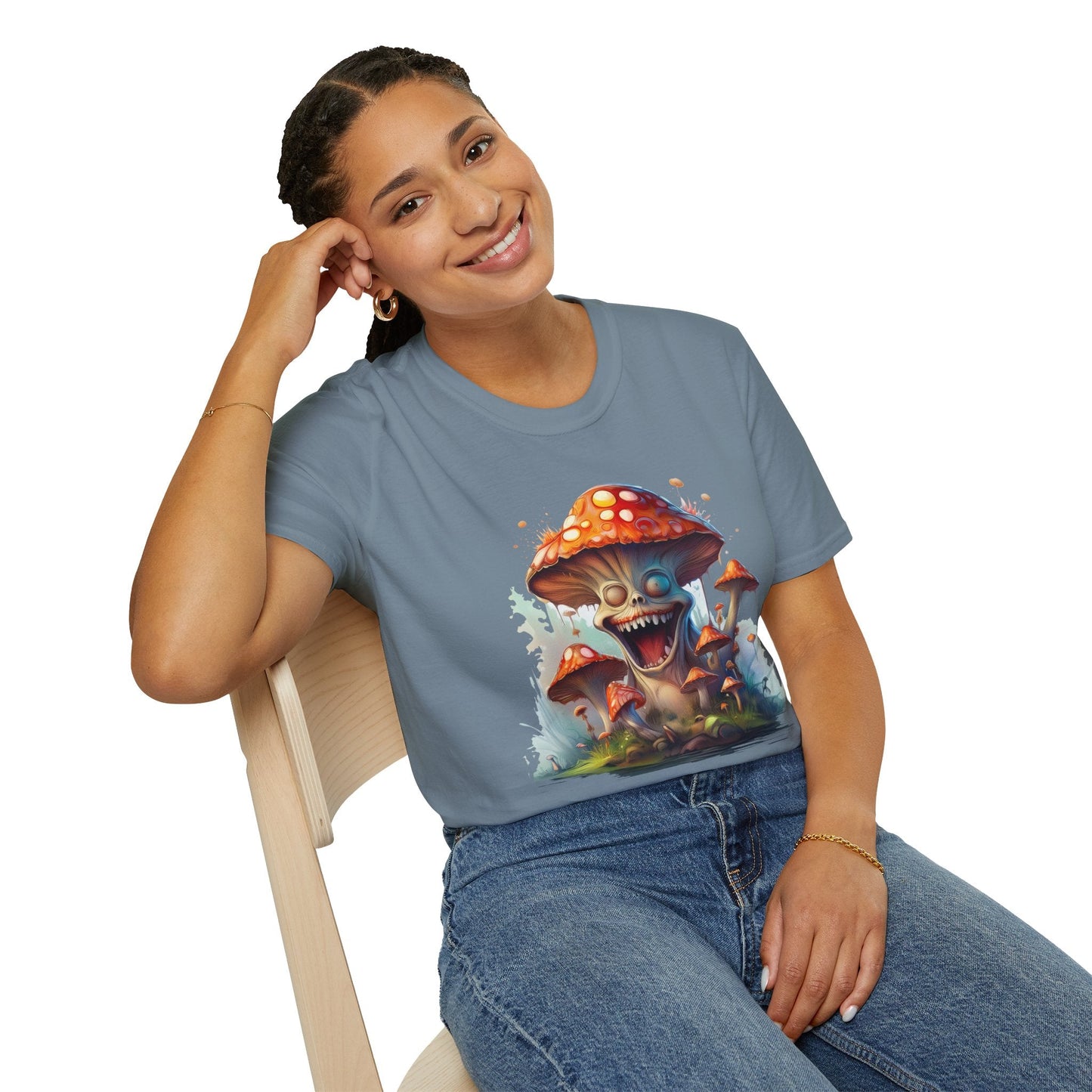 Funny Mashroom Graphic Unisex Softstyle Cotton With Cartoon Illustration Design 7