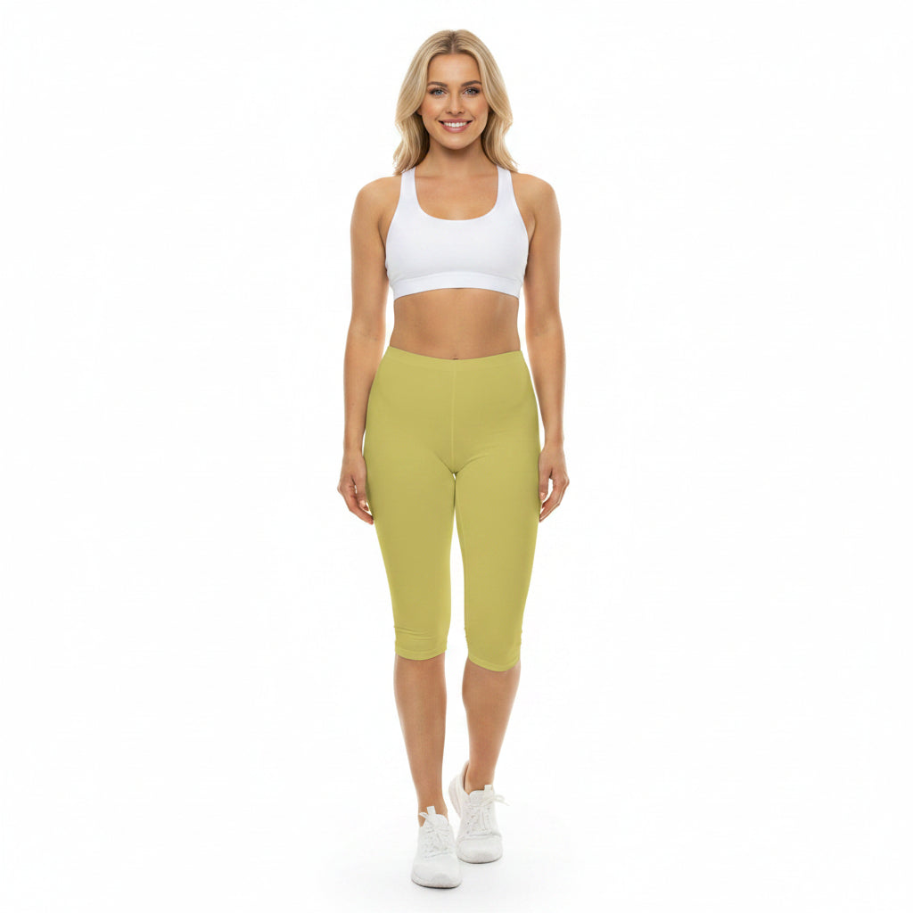 Golden Sand Color Women's Brushed Suede Poly Span Casual Capri Leggings XS-2XL