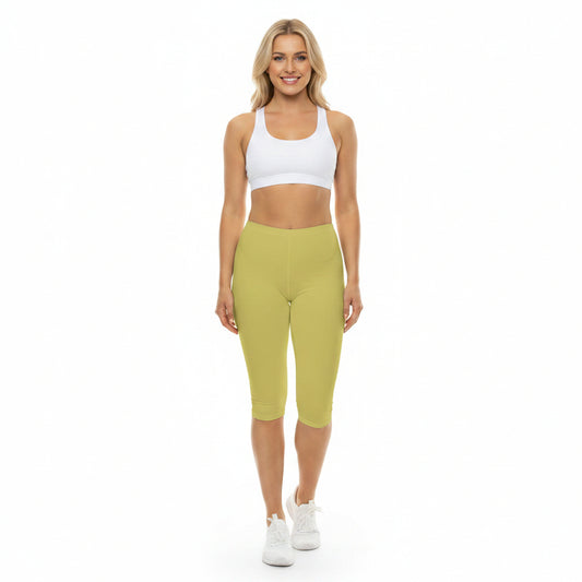 Golden Sand Color Women's Brushed Suede Poly Span Casual Capri Leggings XS-2XL