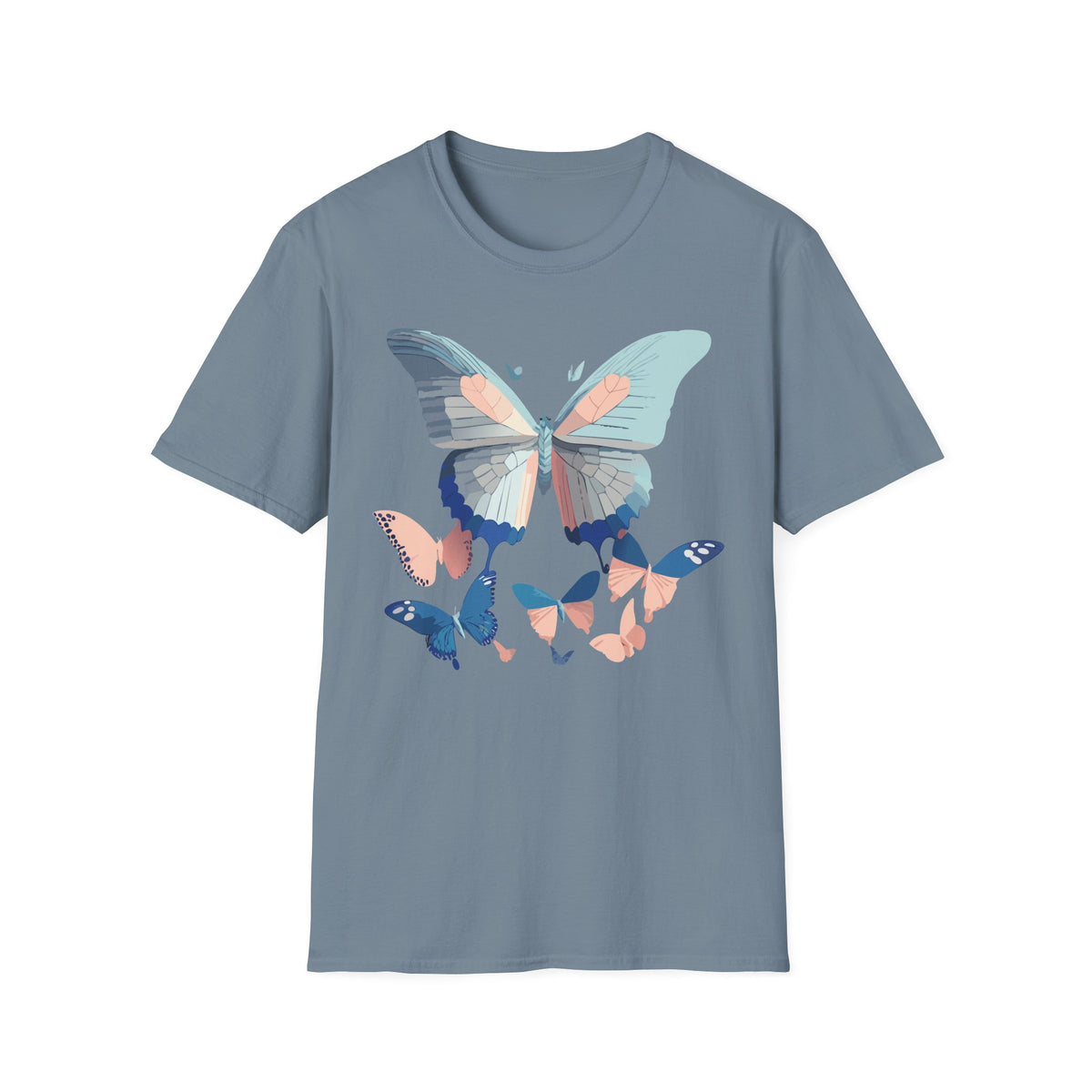 Butterfly Trio T‑Shirt — Pastel Blue & Peach Butterfly Graphic Design Unisex 100 Cotton Gildan T-Shirt