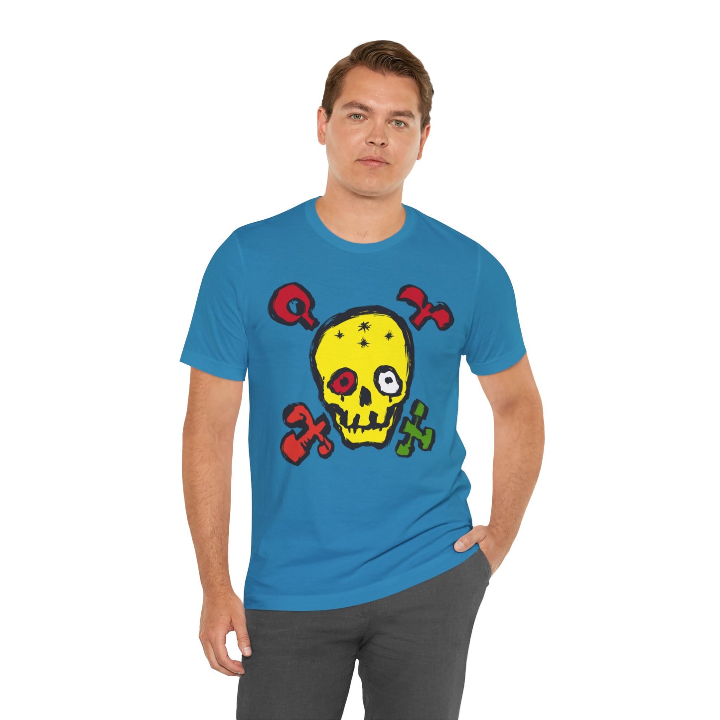 Yellow Skull Graphic Design Tee, Skull Shirt, Vintage Tees, Art Design T-Shirt, Vintage Graphic Tee, Art Shirts with Skulls