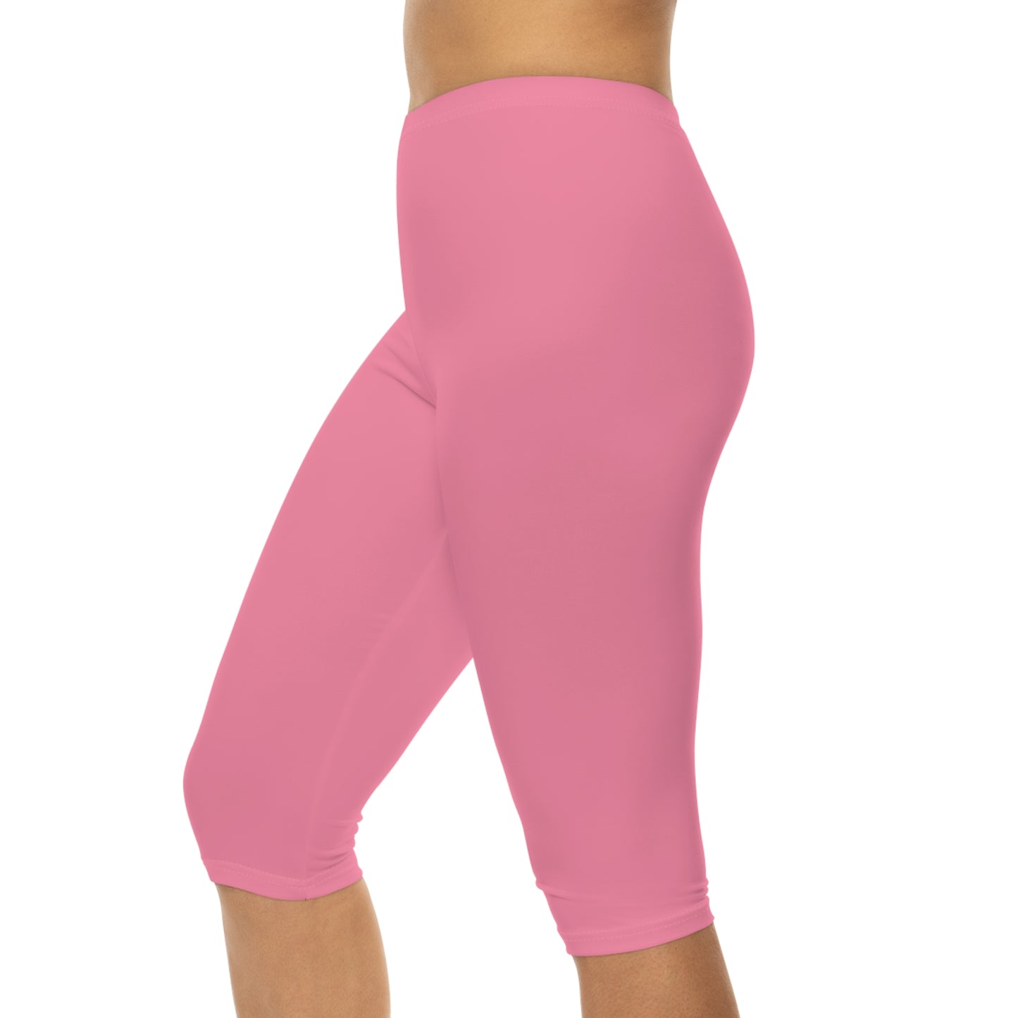 Cotton Candy Pink Color Women's Brushed Suede Poly Span Casual Capri Leggings XS-2XL