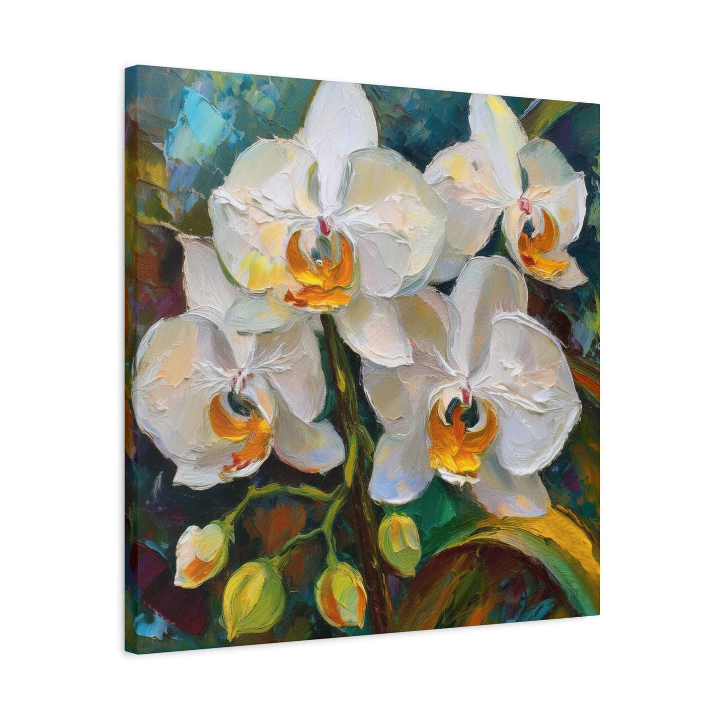 White Orchids Print Canvas, Floral Oil Paint Print 20x20, 24x24, 30x30, 32x32, 36x36 Art Design Pine-Wood Inner Frame MC-137