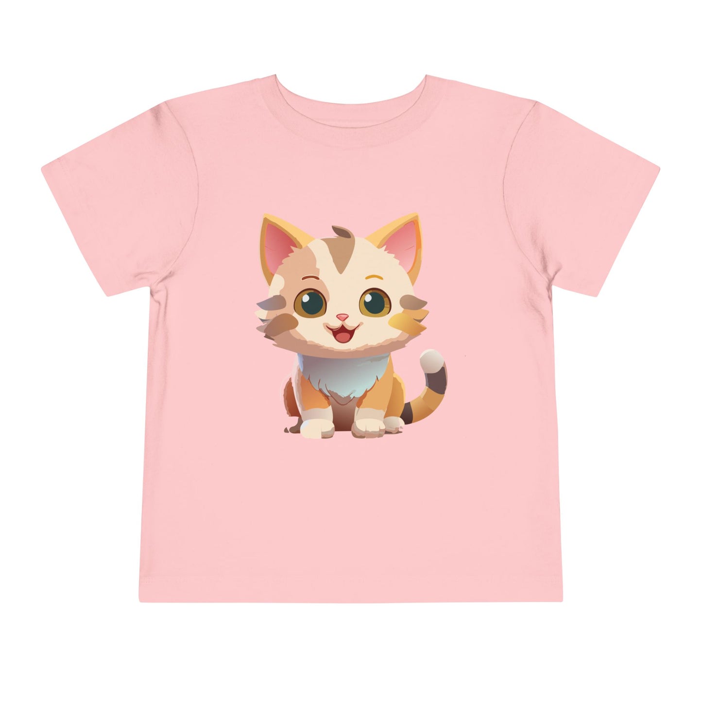 Cute Cat Toddler Short Sleeve Tee - Adorable Kitty Graphic Tee for Kids (2T-5T)