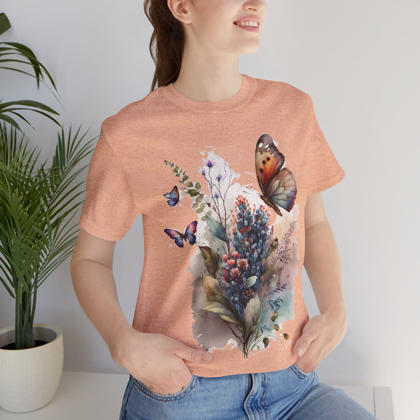 Cotton Tee Shirt with Butterfly Prints