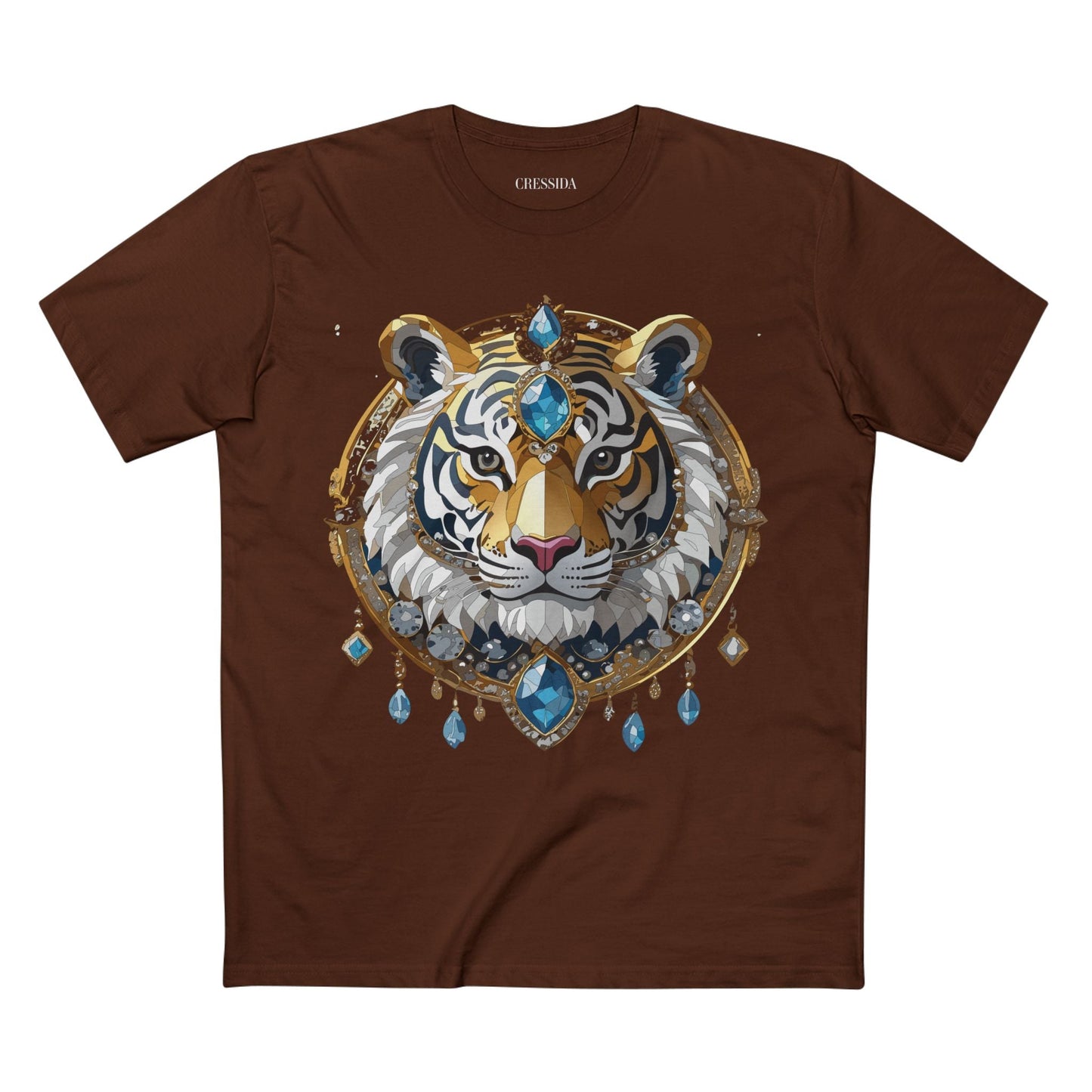Tiger Graphic Unisex 100 Cotton Tee With Unique Animal Golden Medallion Art Design 54