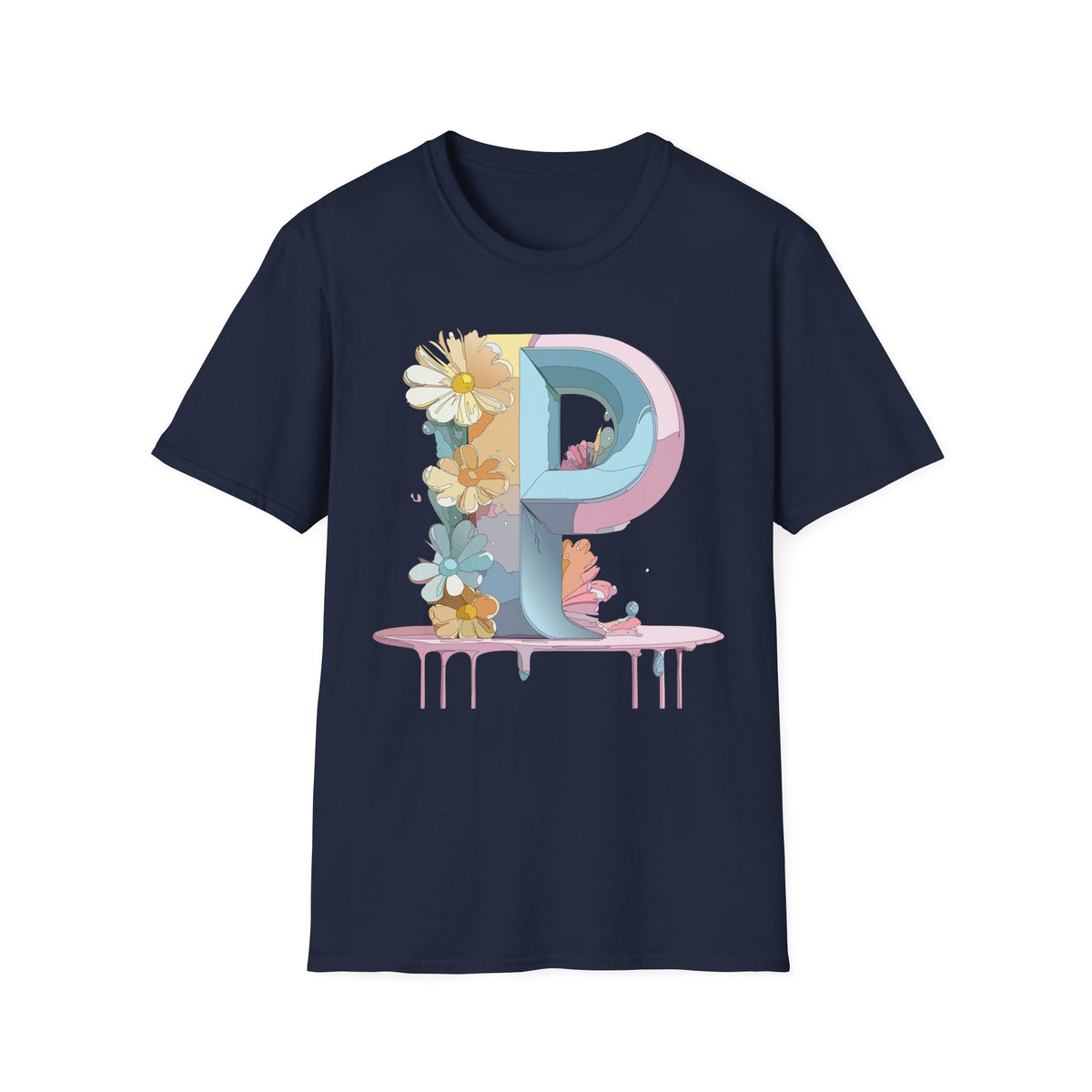 Letter P Floral Monogram T-Shirt | Pastel Daisy Initial Tee