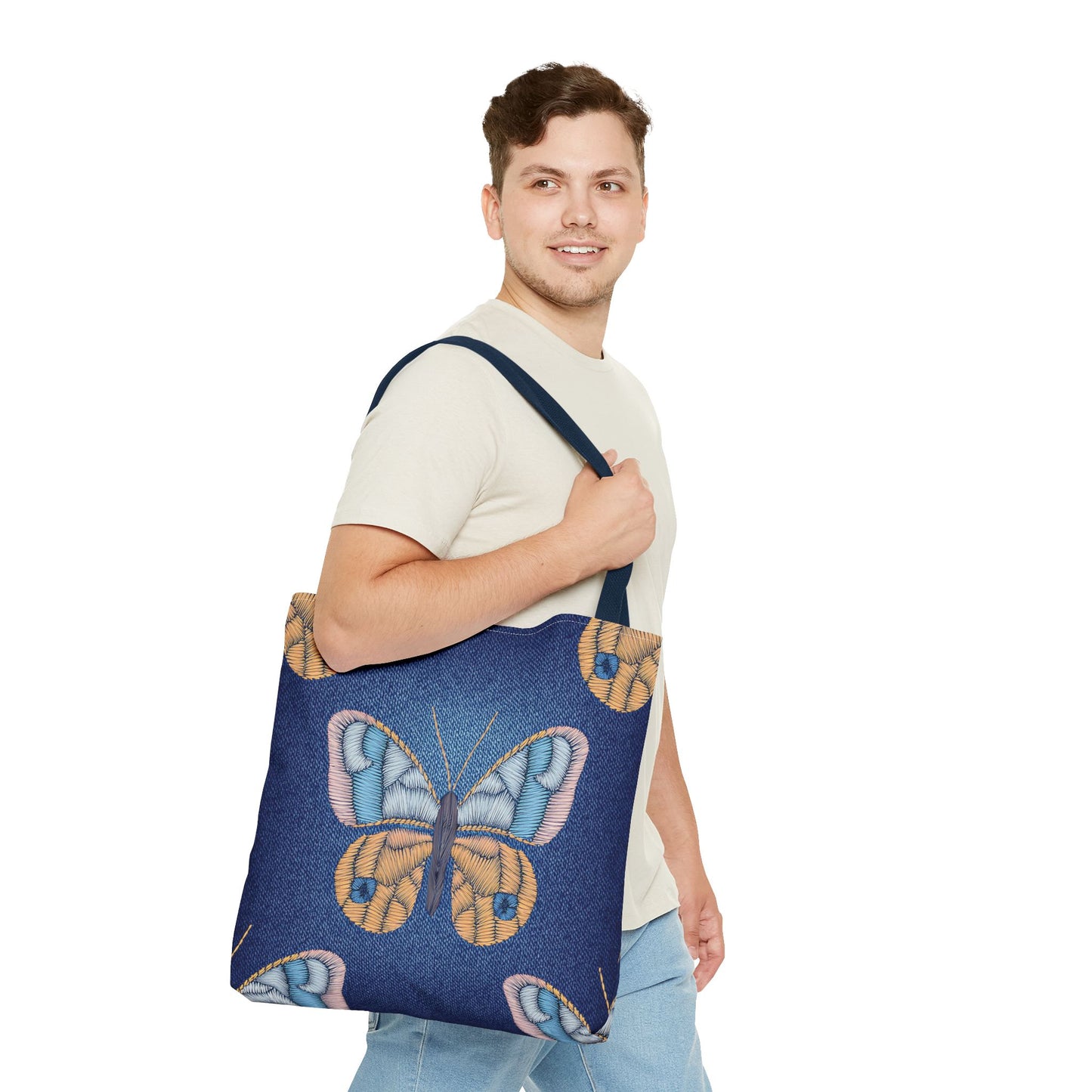 Denim Fabric Imitation Print Unisex Canvas Bag Poly Spun 3 Sizes Tote Bag 175