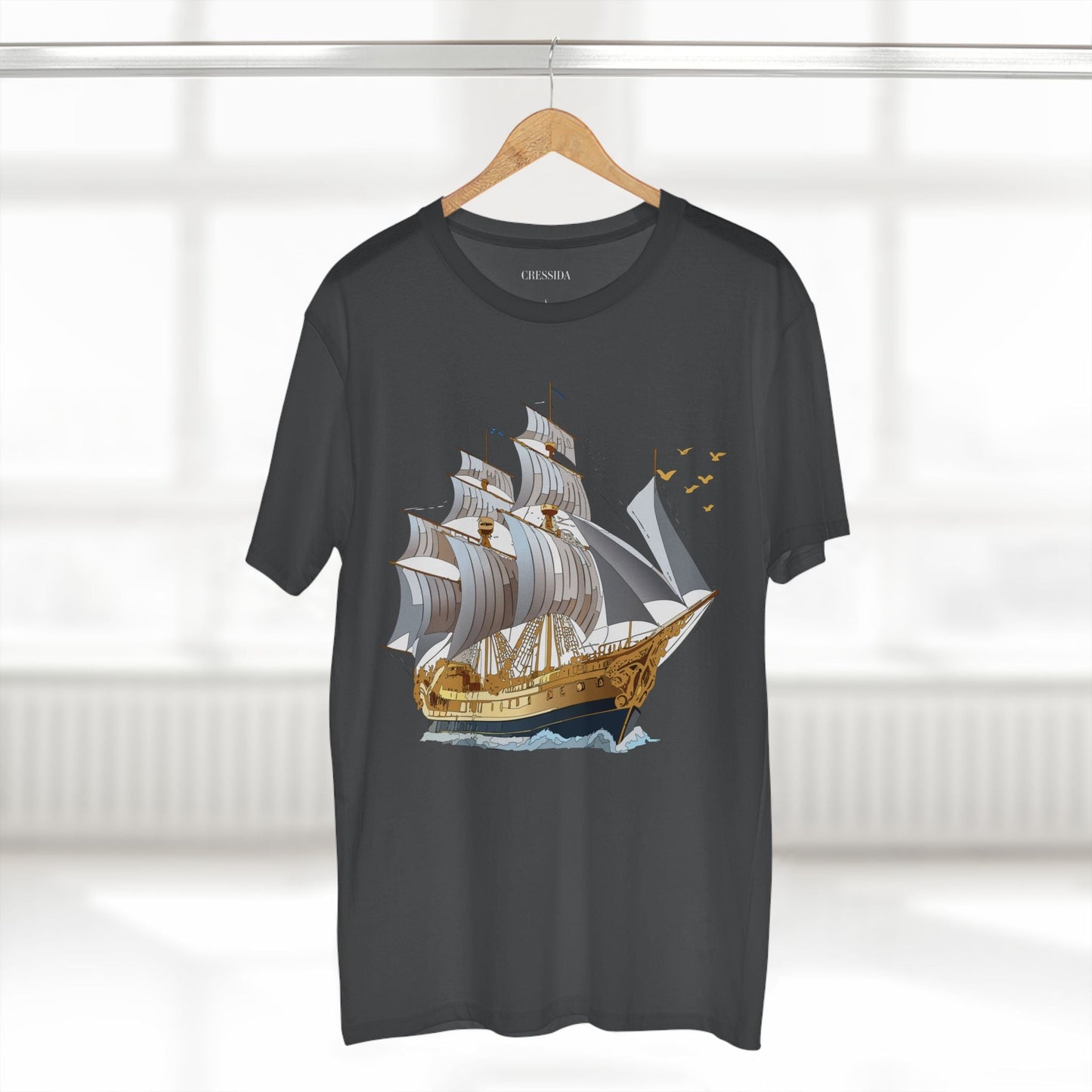 Ship Graphic Unisex 100 Cotton T-Shirt with Gold Frigate Art Design 14