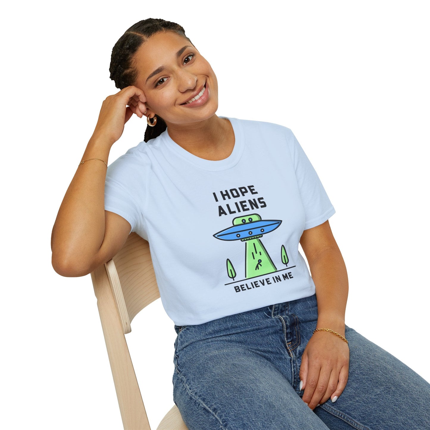 Alien UFO TShirt  I Hope Aliens Believe In Me Cute SciFi Graphic Tee