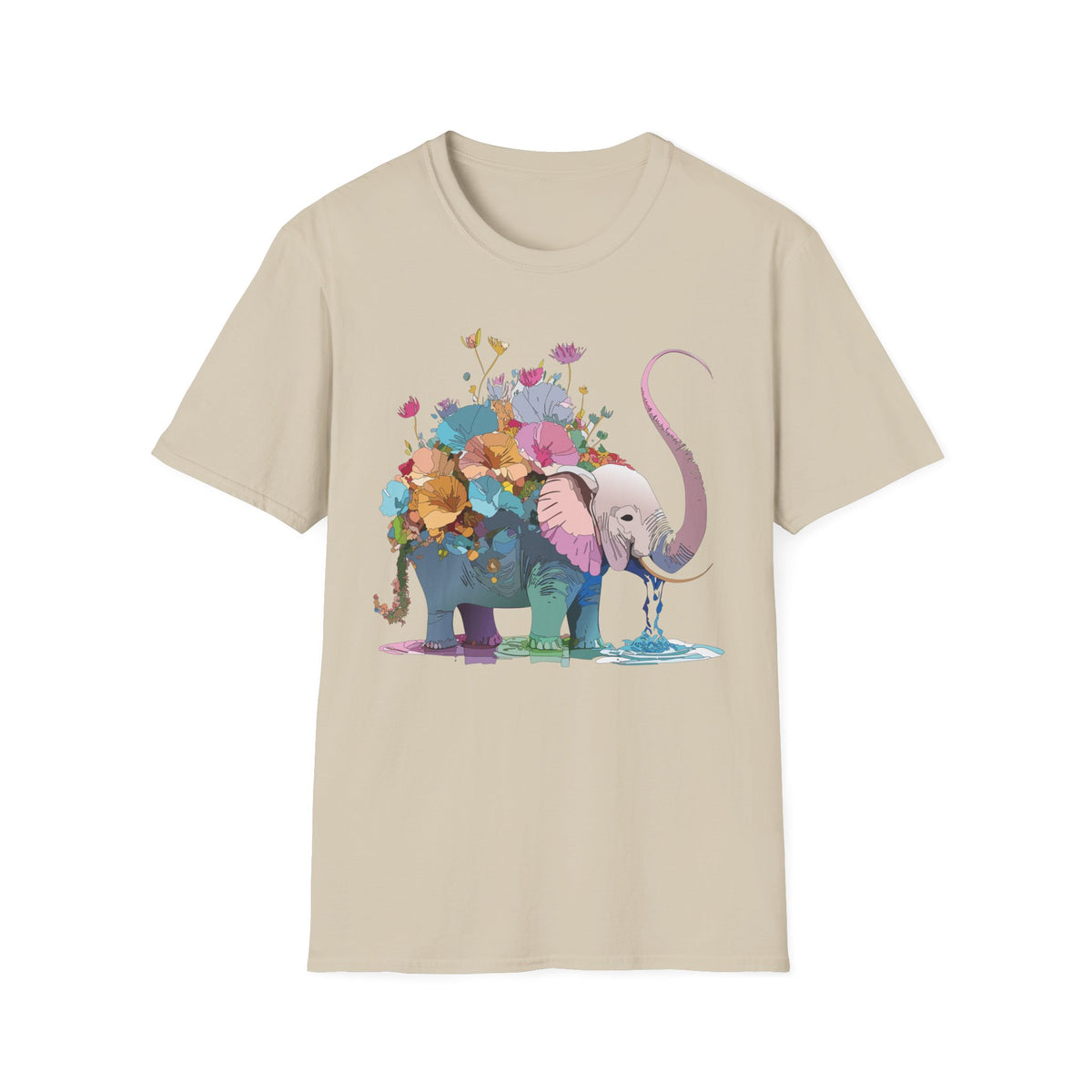 Floral Elephant T-Shirt | Watercolor Flowers, Pastel Safari Art