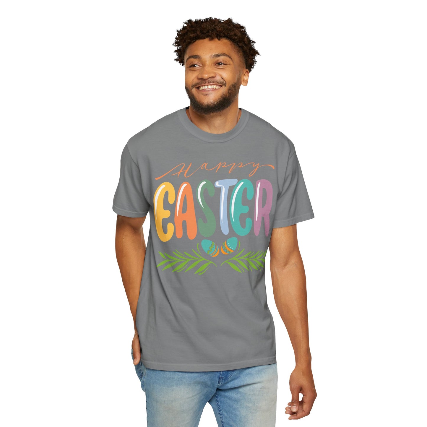 Happy Easter T-Shirt, Tee Shirt with Easter Signature, T Shirt with Easter Prints, Tee Shirt with Easter Design