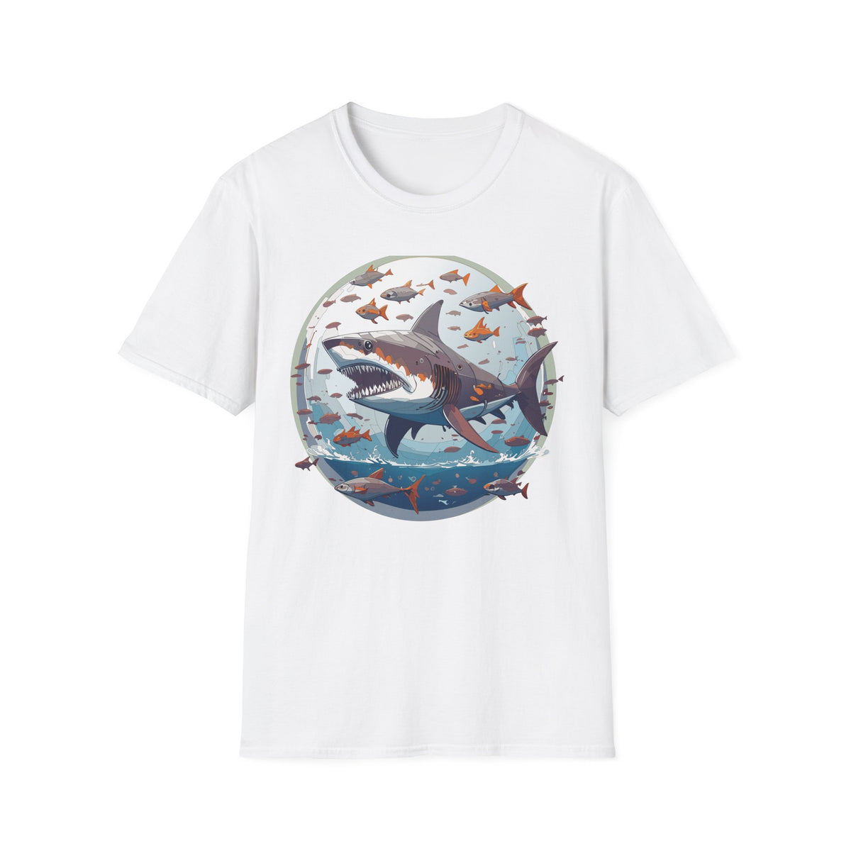 Great White Shark Illustration T-Shirt | Ocean Scene, Fish Bubble