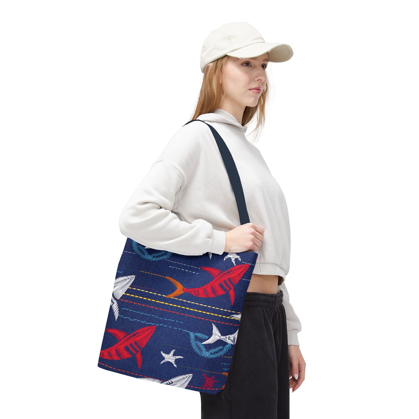 Denim Fabric Imitation Print Unisex Canvas Bag Poly Spun 3 Sizes Tote Bag 182-16