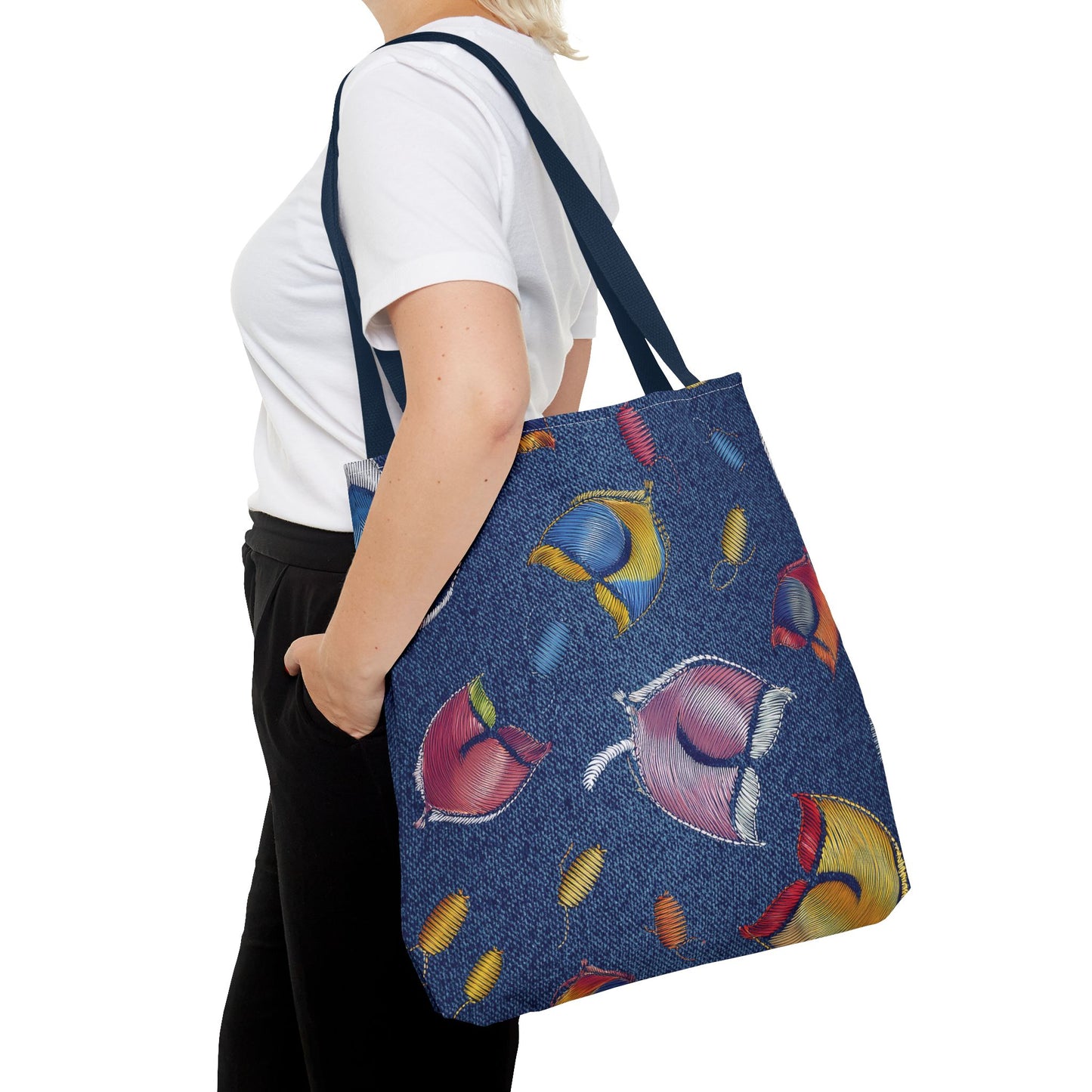 Denim Fabric Imitation Print Unisex Canvas Bag Poly Spun 3 Sizes Tote Bag 193-3