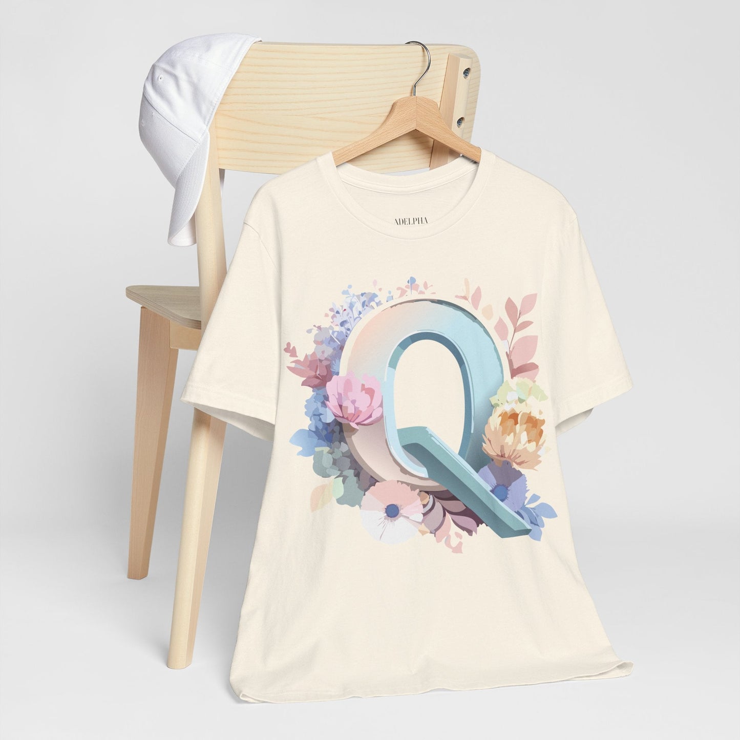 Letter Q Shirt Graphic Tee Unisex Short Sleeve by Adelpha Vintage Inspired Artwork