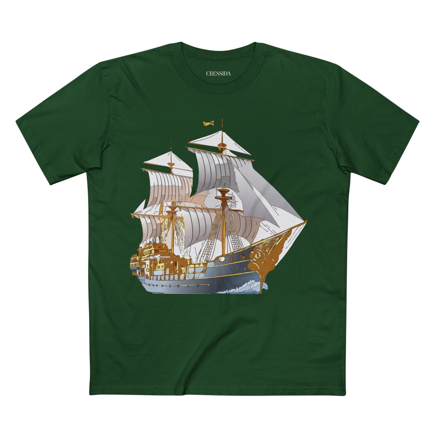 Ship Graphic Unisex 100 Cotton T-Shirt with Gold Frigate Art Design 13
