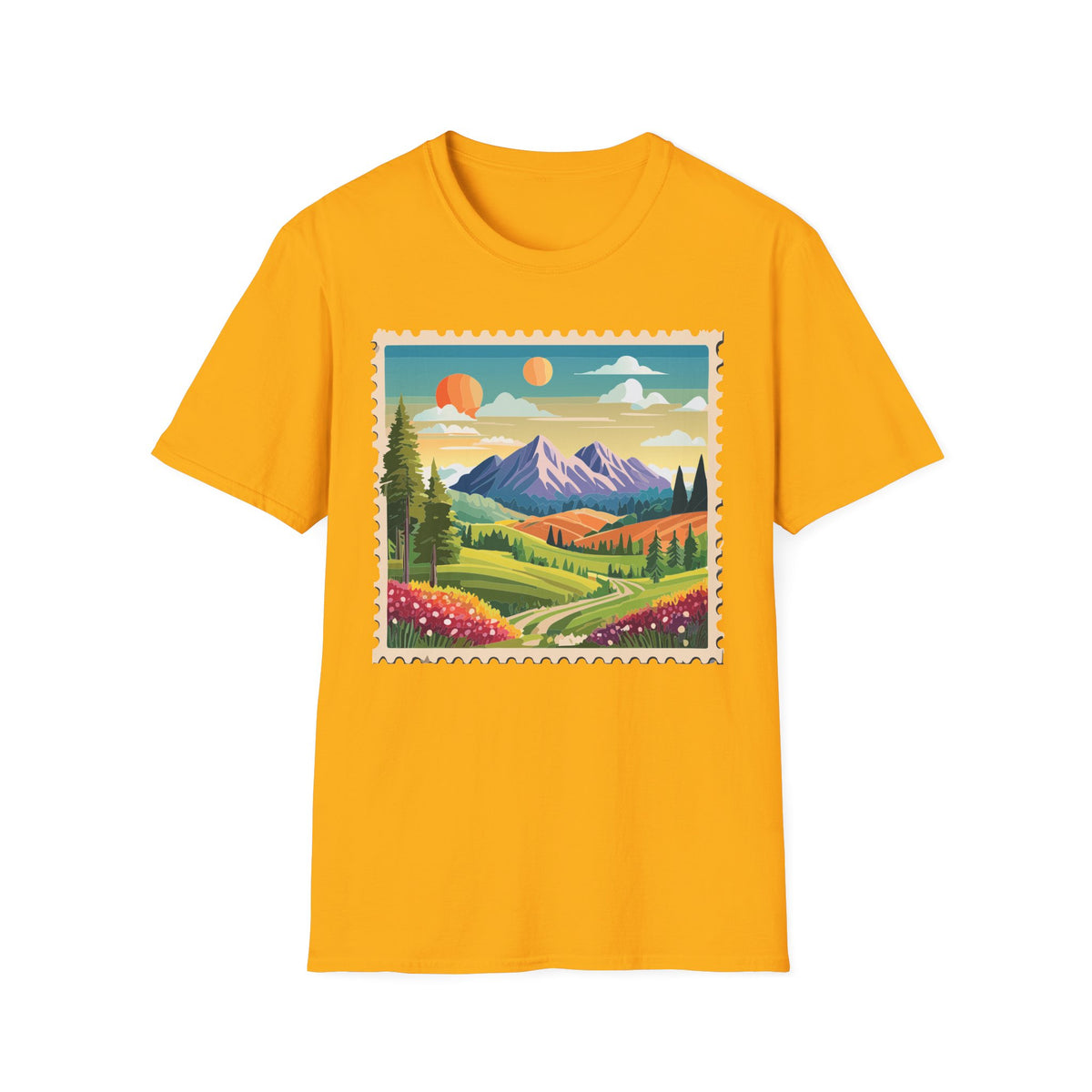Vintage Mountain Landscape T-Shirt | Sunset Scenic Nature Print