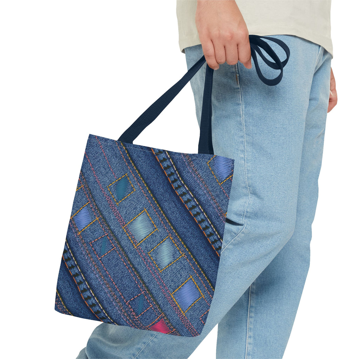 Denim Fabric Imitation Print Unisex Canvas Bag Poly Spun 3 Sizes Tote Bag 189-2