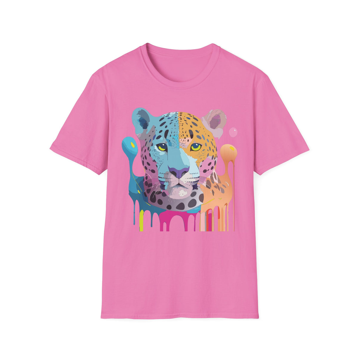 Colorful Leopard Face T-Shirt | Rainbow Drip Animal Art