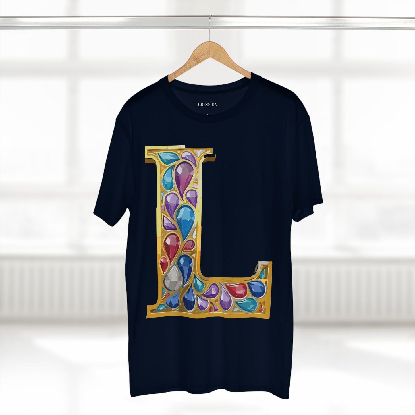 Letter L Graphic Design Tee Unisex 100 Cotton With Antique Gold Letters Artwork T-Shirt