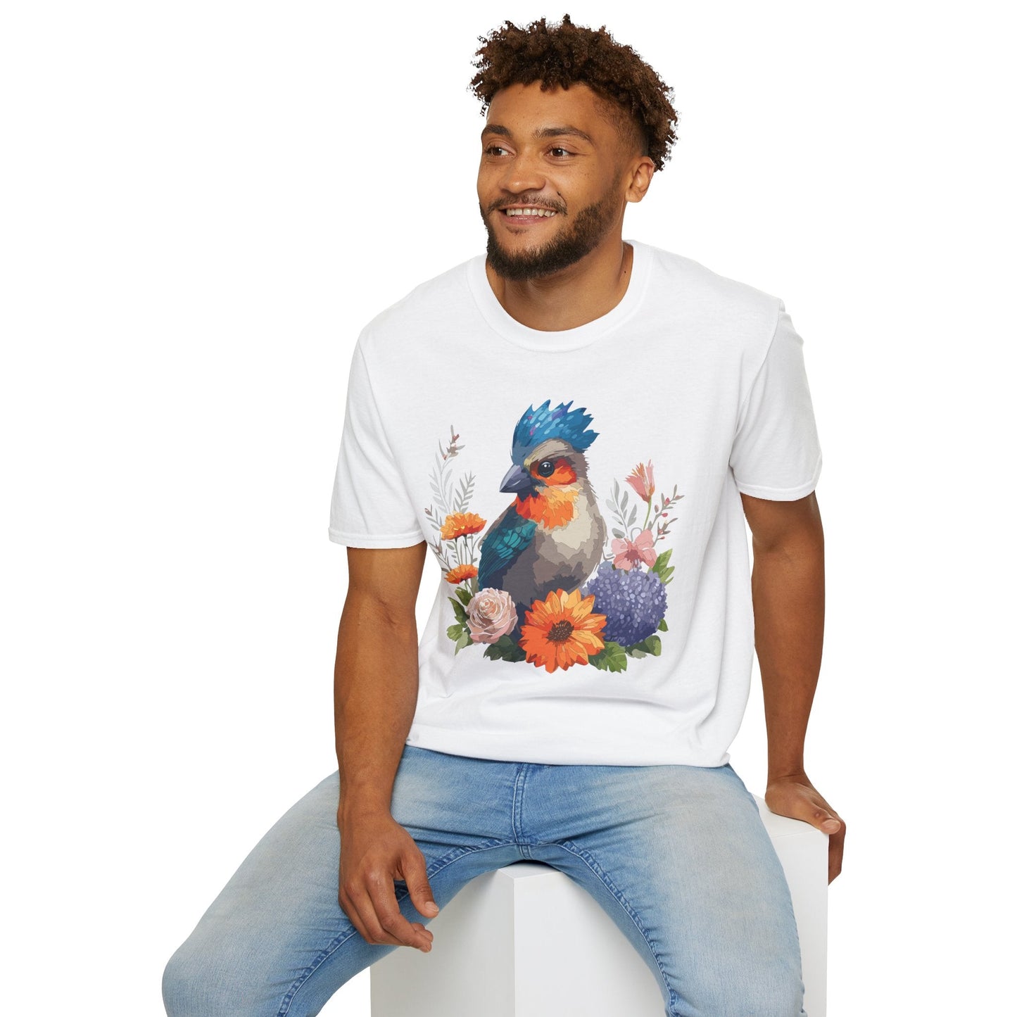Floral Bird T Shirt Unisex Softstyle Tee 100 Percent Ring Spun Cotton Gildan 64000