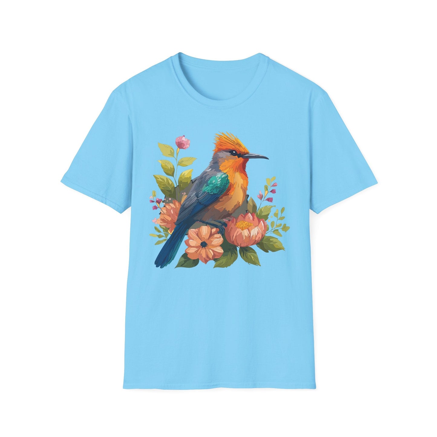 Floral Bird T Shirt For Unisex Wear Gildan Softstyle 64000 100 Percent Cotton Tee