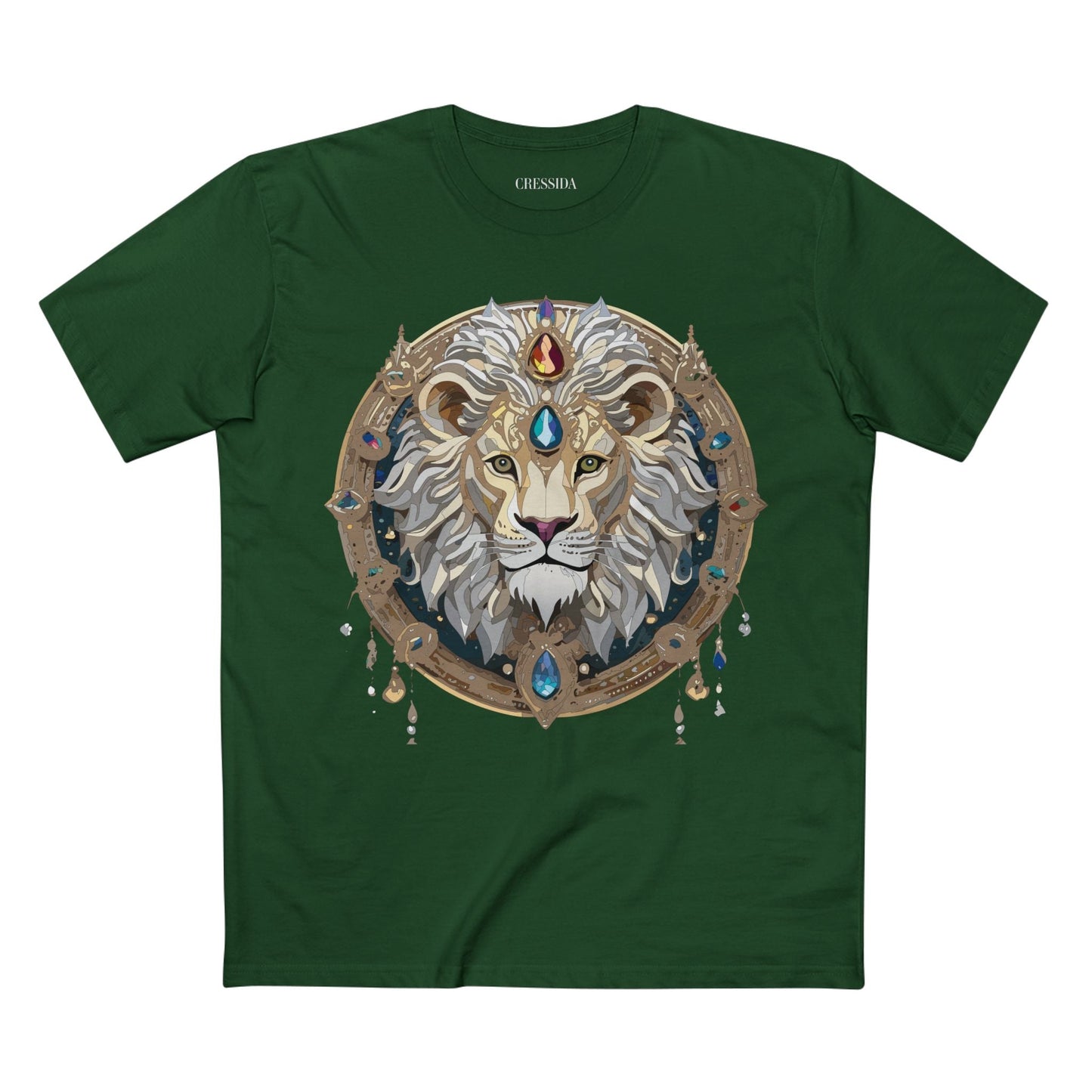 Lion Graphic Unisex 100 Cotton Tee With Unique Animal Golden Medallion Art Design 59