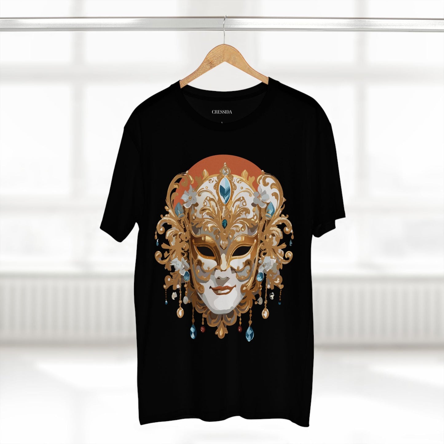 Carnival Mask Graphic T-Shirt Unisex 100 Cotton With Antique Gold Art Design Tee 2