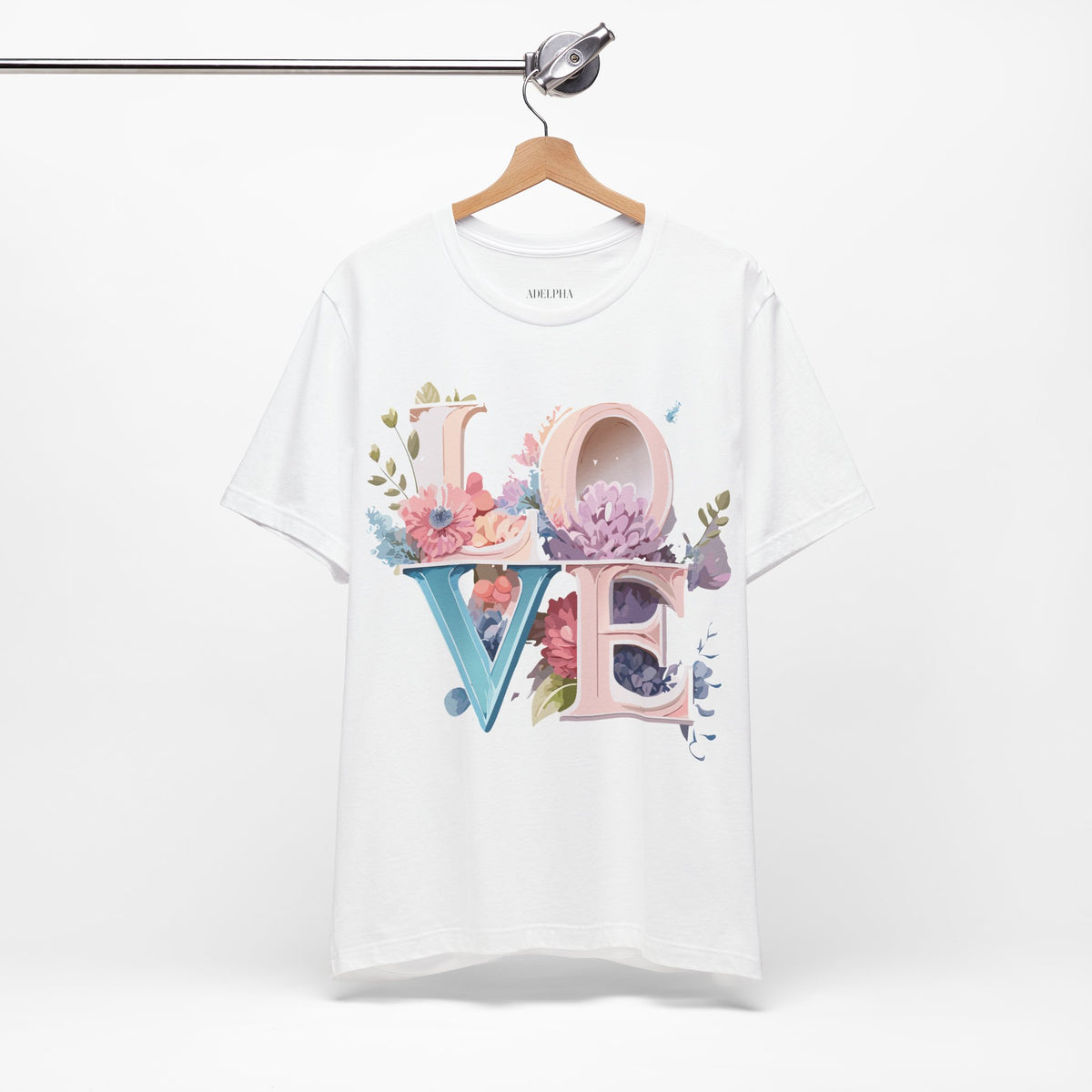 Valentine's Day Graphic Unisex Cotton Bella+Canvas Tee with Floral Art Design d100
