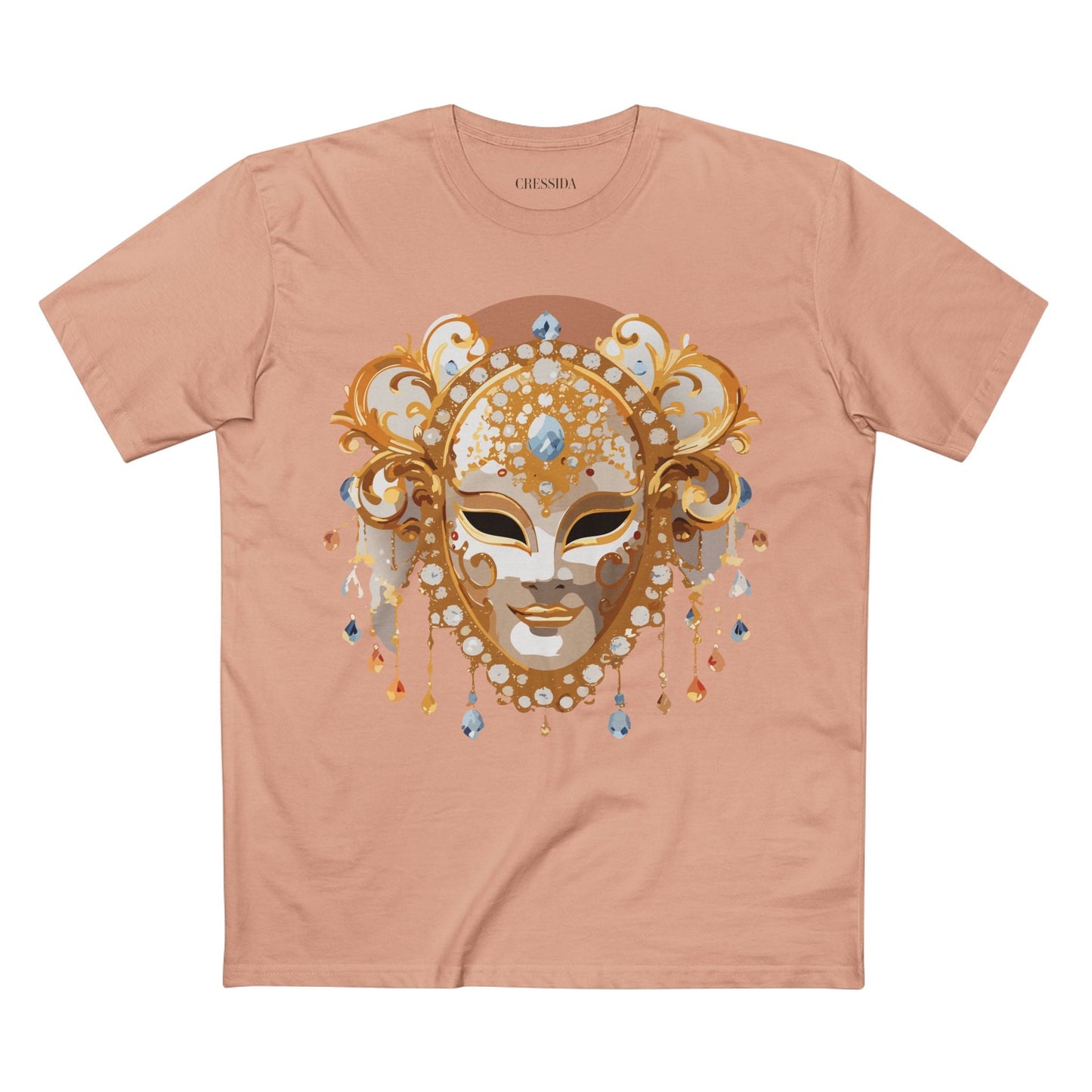 Carnival Mask Graphic T-Shirt Unisex 100 Cotton With Antique Gold Art Design Tee 15