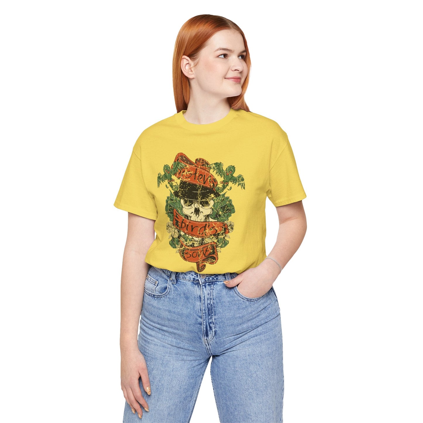 Skull Floral Tattoo Style Graphic Design Unisex Cotton T-Shirt Art-38