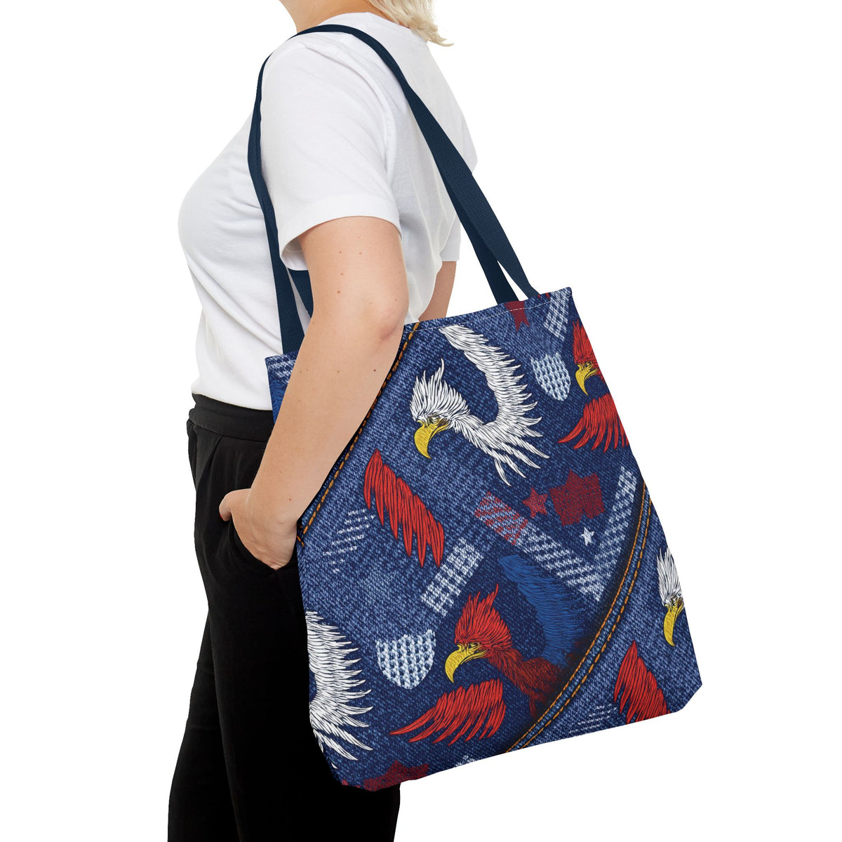 4th of July Graphic Denim Fabric Imitation Print Unisex Canvas Bag Poly Spun 3 Sizes Tote Bag 200-2
