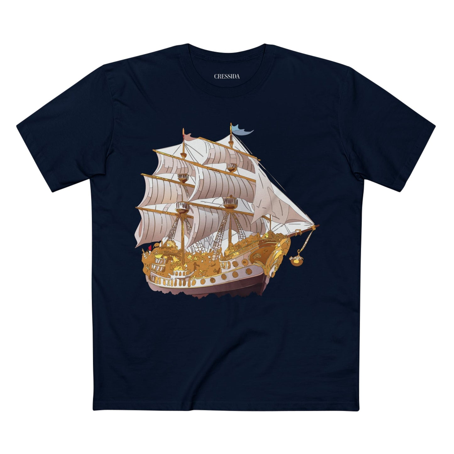 Ship Graphic Unisex 100 Cotton T-Shirt with Gold Frigate Art Design 11