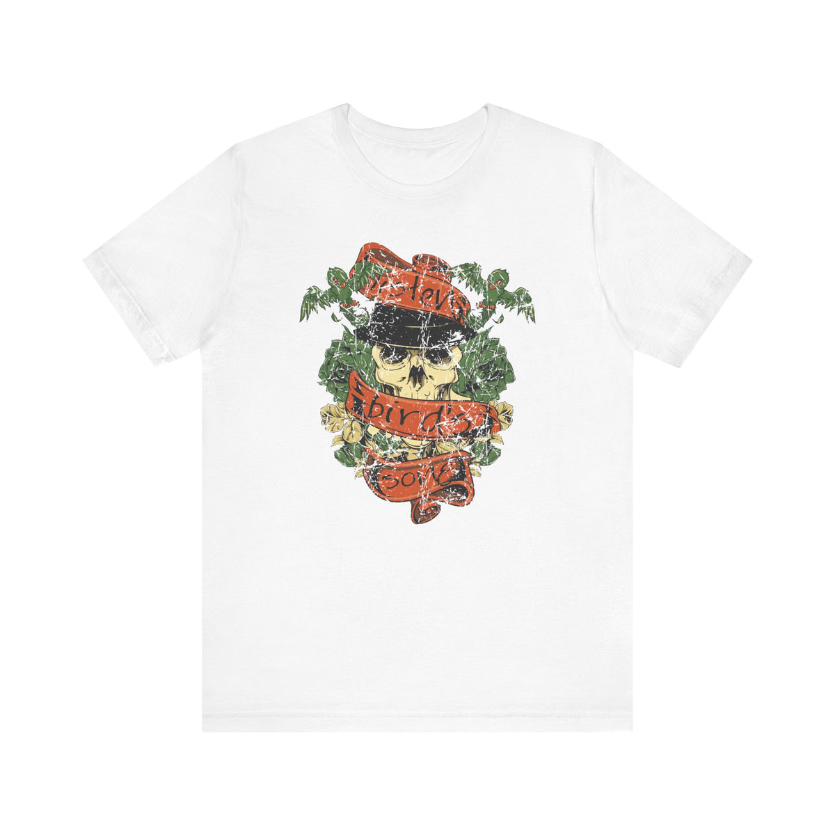 Skull with Bandana Tee Floral Vines Tattoo Style Graphic Unisex Cotton Shirt Art-38