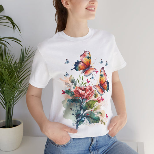 Cotton Tee Shirt with Butterfly Prints