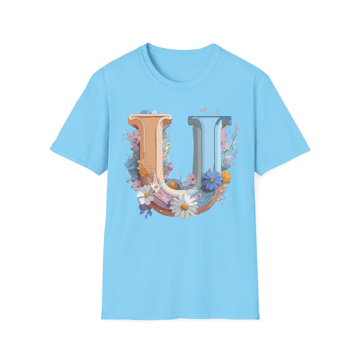 Floral Decorative Letter U T-Shirt | Initial Monogram Tee