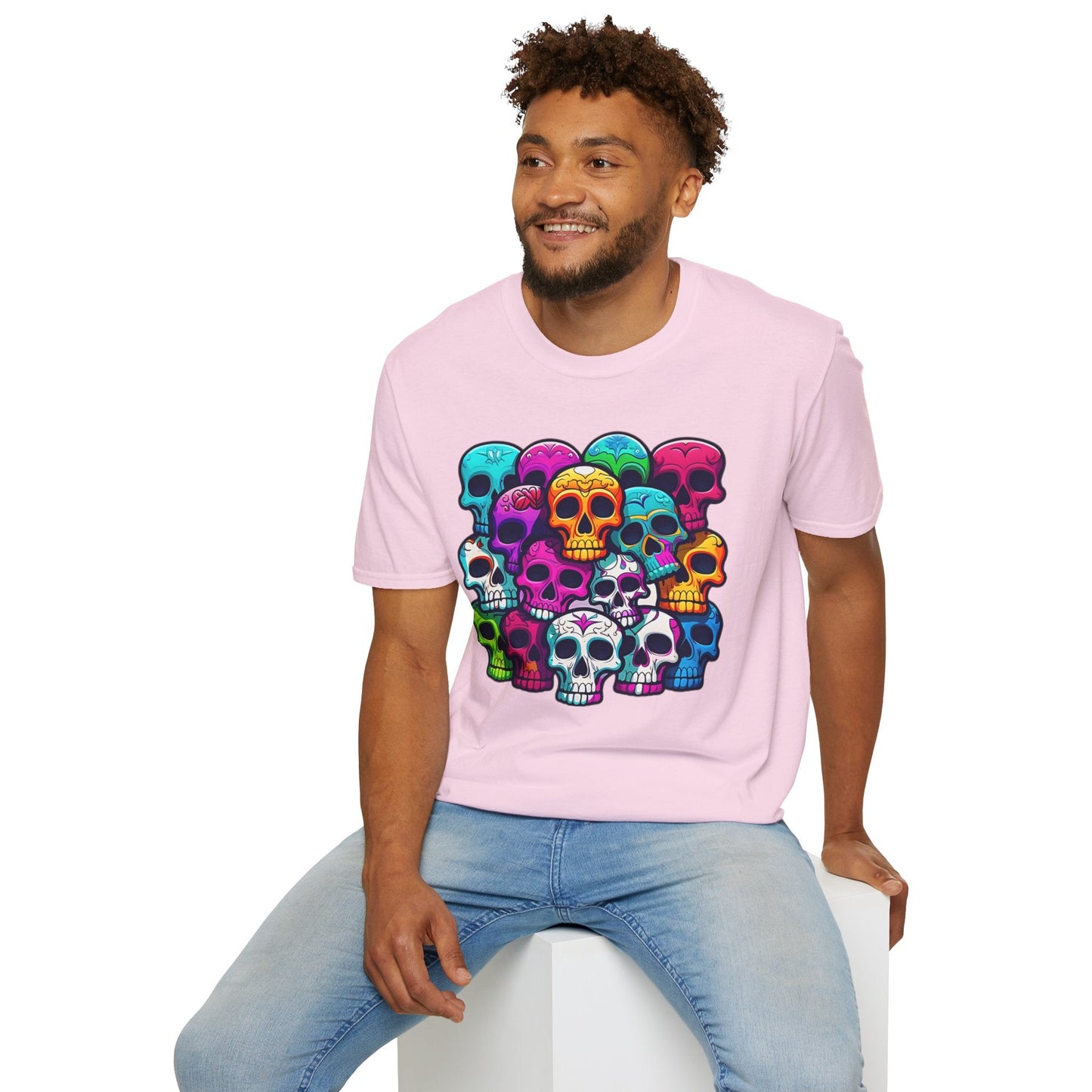 Unisex Skull Tee Shirt With Skeleton Design Gildan Softstyle 64000 100 Percent Ring Spun Cotton