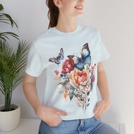 Cotton Tee Shirt with Butterfly Prints