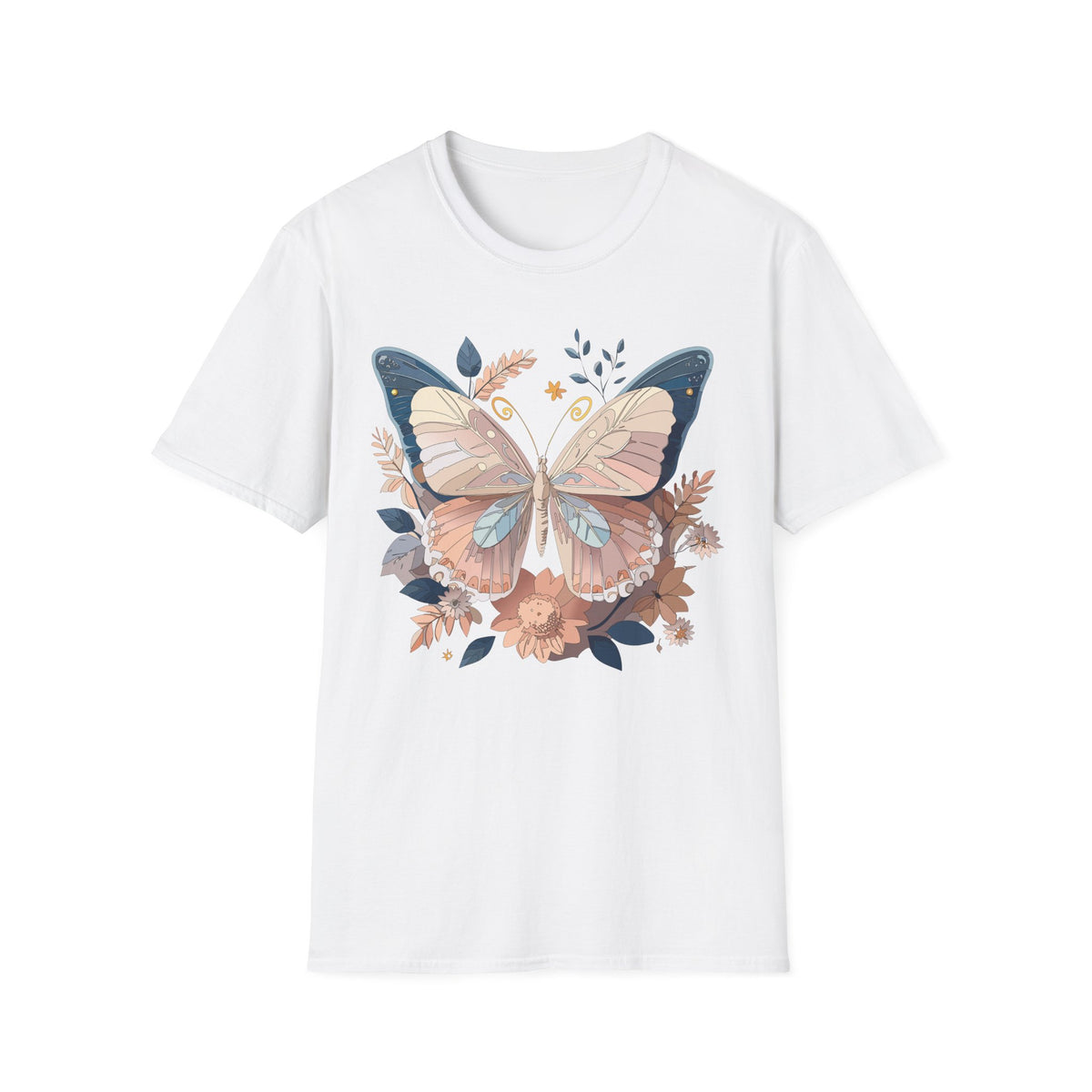 Pastel Botanical Butterfly T-Shirt | Floral Wings Nature Graphic Tee Unisex 100 Cotton Gildan T-Shirt