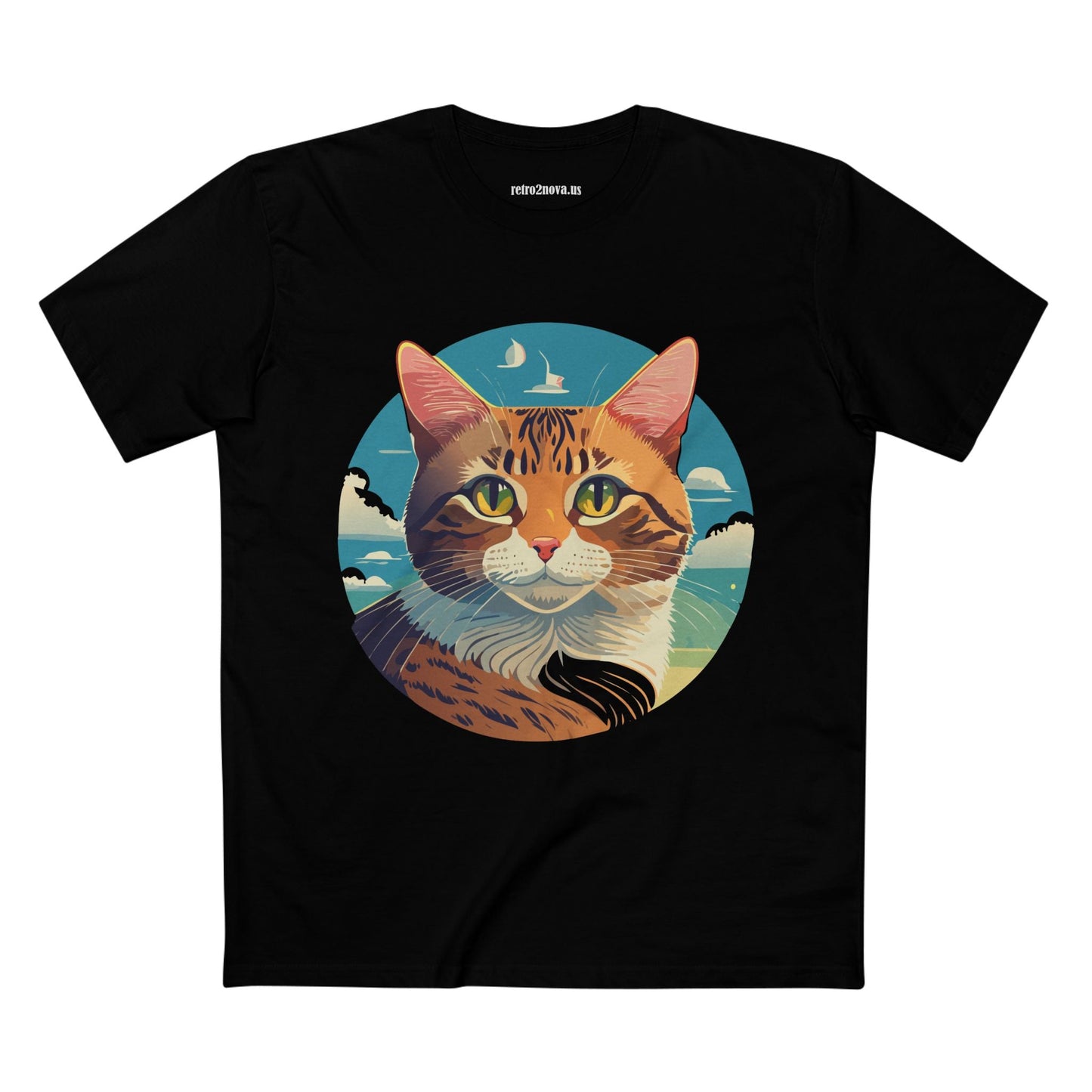 Unisex Premium Cotton Staple Tee With Original Cat Art Design Featuring Retro2Nova Logo And Everyday Comfort